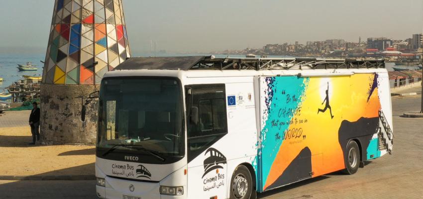 The cinema bus is the first cinema on wheels in Palestine.